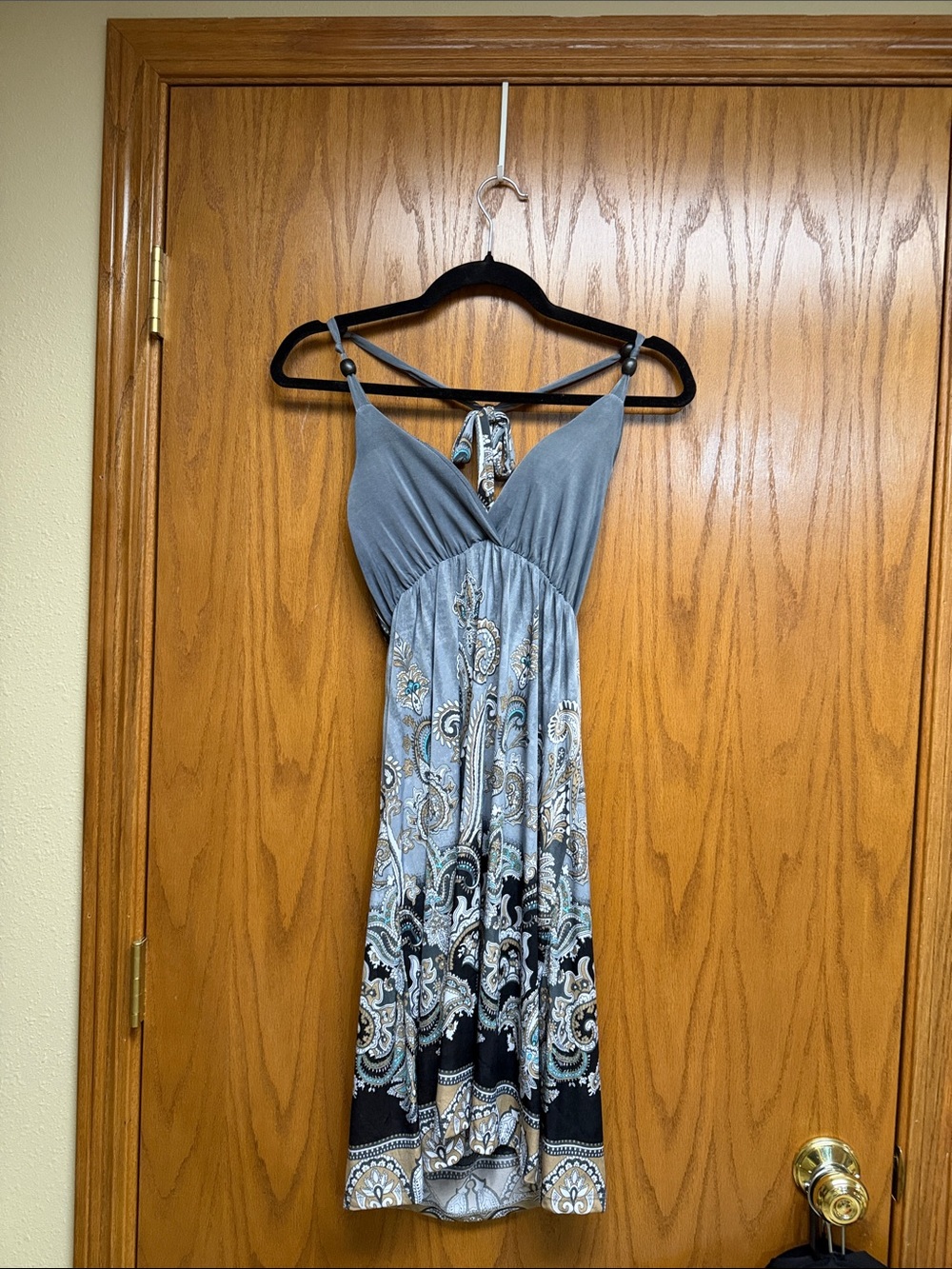 Cristinalove Slate Blue Paisley Halter Midi Dress